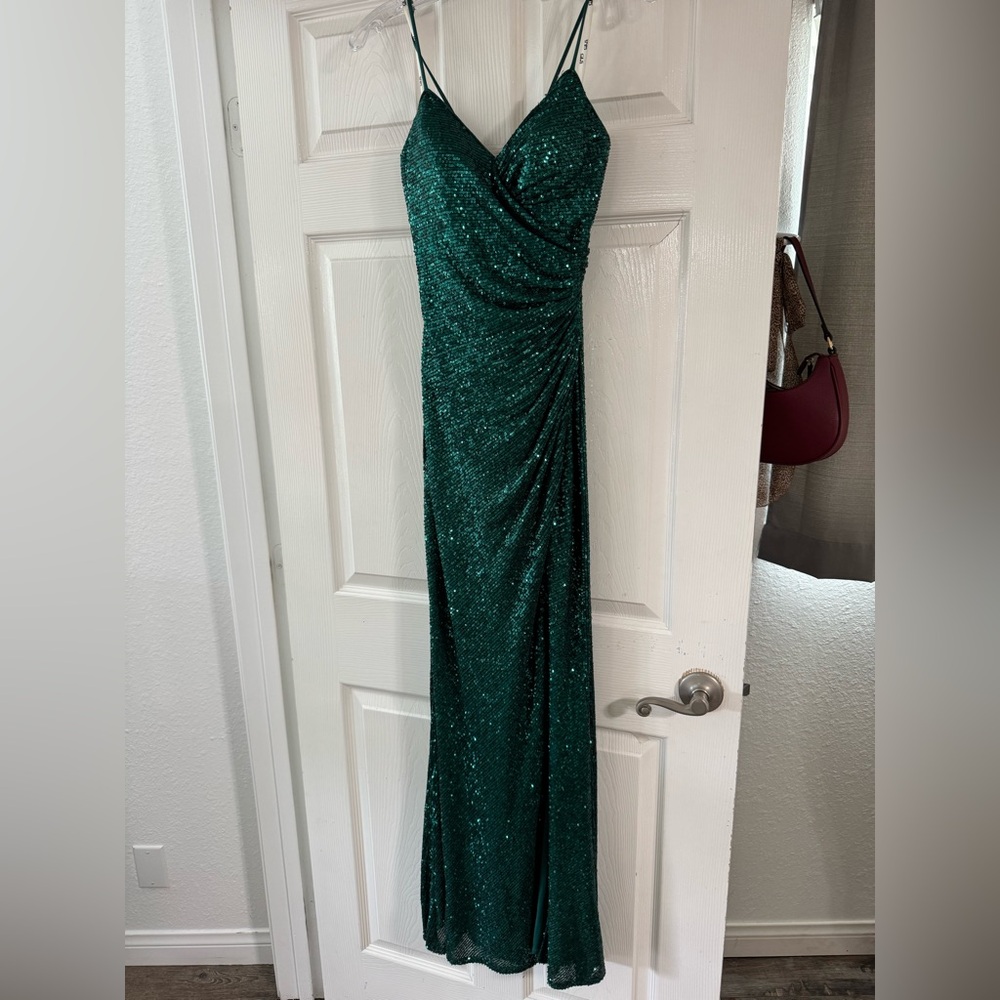 Green sequence prom dress